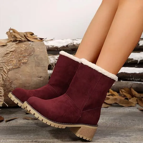 Women's Mid-Calf Chunky Heel Suede Snow Boots 21628214C