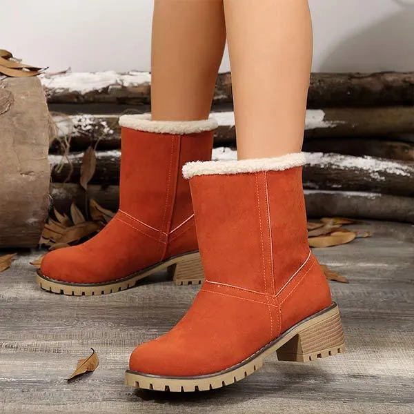 Women's Mid-Calf Chunky Heel Suede Snow Boots 21628214C
