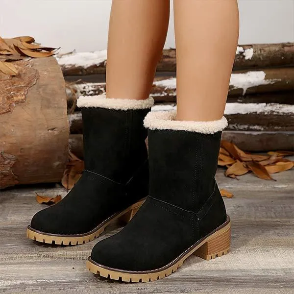 Women's Mid-Calf Chunky Heel Suede Snow Boots 21628214C