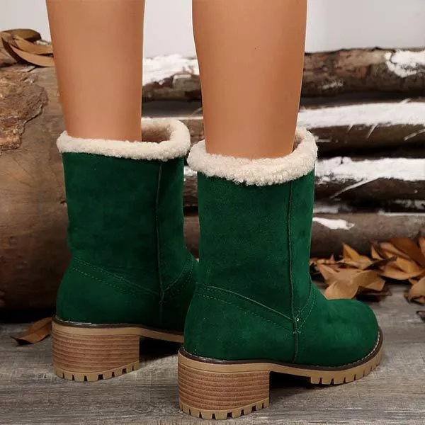 Women's Mid-Calf Chunky Heel Suede Snow Boots 21628214C