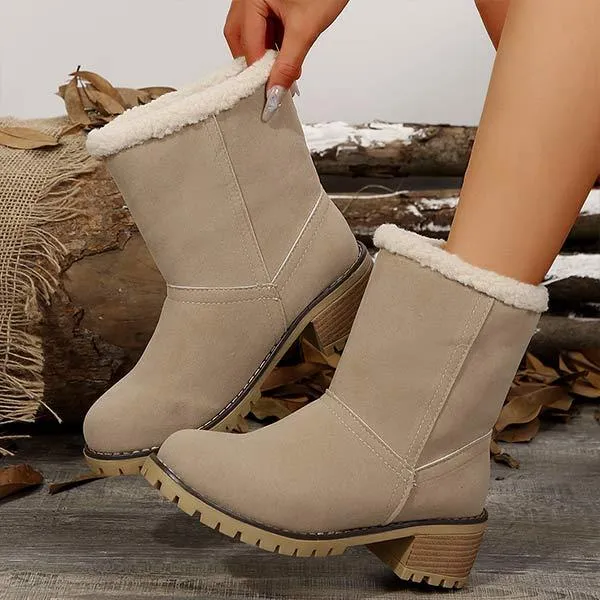 Women's Mid-Calf Chunky Heel Suede Snow Boots 21628214C
