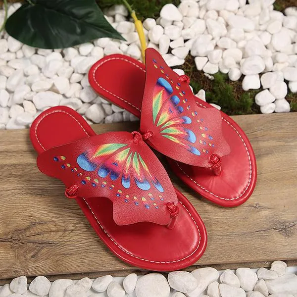Women's Retro Butterfly Flat Beach Flip Flops 81126839S