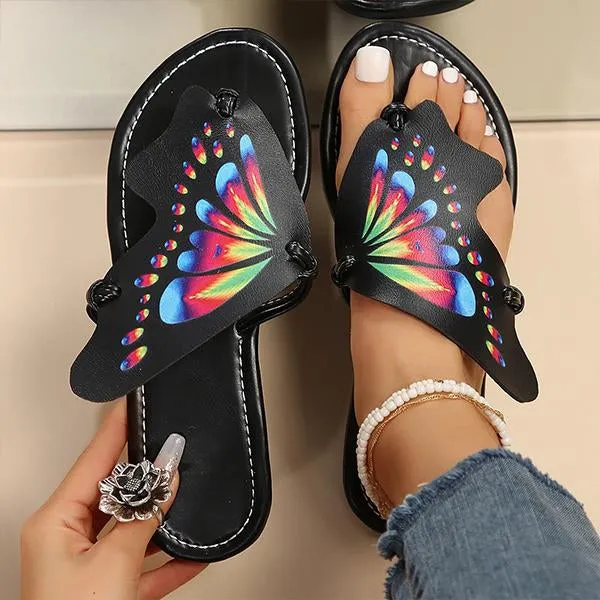 Women's Retro Butterfly Flat Beach Flip Flops 81126839S