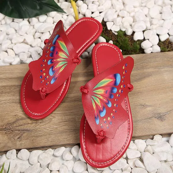Women's Retro Butterfly Flat Beach Flip Flops 81126839S