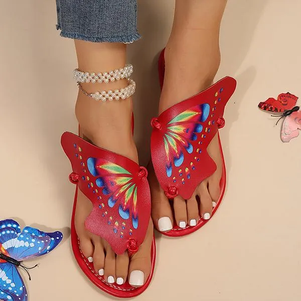 Women's Retro Butterfly Flat Beach Flip Flops 81126839S