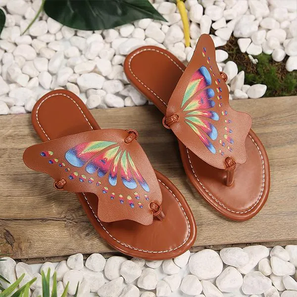 Women's Retro Butterfly Flat Beach Flip Flops 81126839S