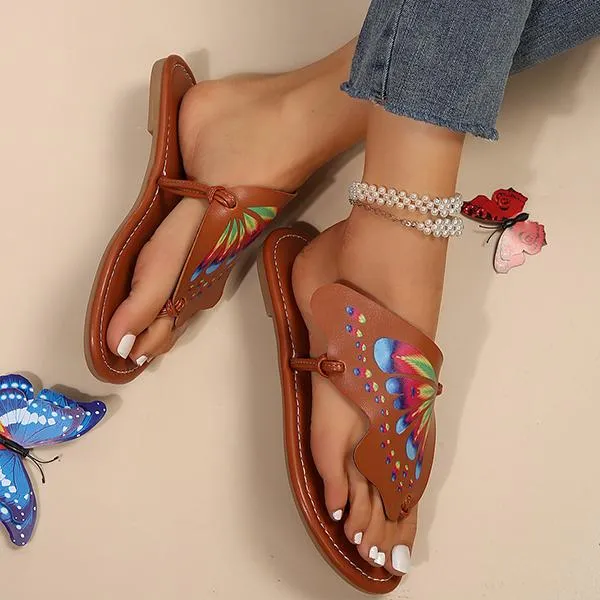 Women's Retro Butterfly Flat Beach Flip Flops 81126839S
